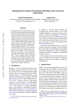 Aligning the Norwegian UD Treebank with Entity and Coreference
  Information