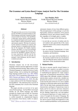 The Grammar and Syntax Based Corpus Analysis Tool For The Ukrainian
  Language