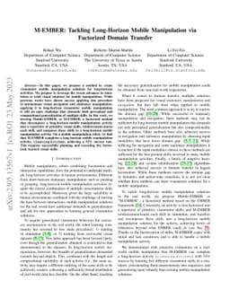 M-EMBER: Tackling Long-Horizon Mobile Manipulation via Factorized Domain
  Transfer