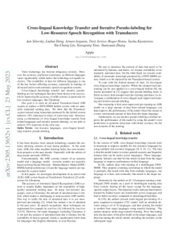 Cross-lingual Knowledge Transfer and Iterative Pseudo-labeling for
  Low-Resource Speech Recognition with Transducers