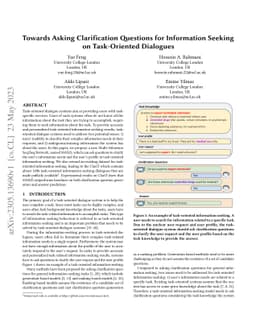 Towards Asking Clarification Questions for Information Seeking on
  Task-Oriented Dialogues