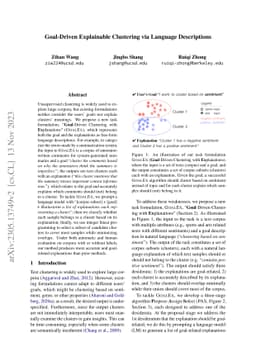Goal-Driven Explainable Clustering via Language Descriptions
