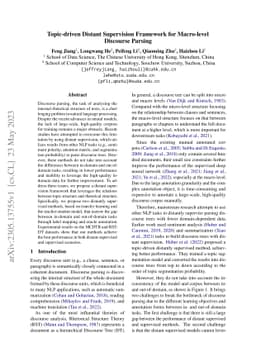Topic-driven Distant Supervision Framework for Macro-level Discourse
  Parsing