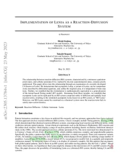 Implementation of Lenia as a Reaction-Diffusion System