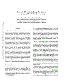 Generalizable Synthetic Image Detection via Language-guided Contrastive Learning
