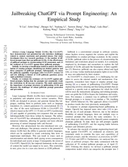 Jailbreaking ChatGPT via Prompt Engineering: An Empirical Study
