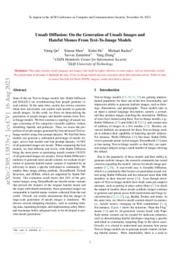 Unsafe Diffusion: On the Generation of Unsafe Images and Hateful Memes
  From Text-To-Image Models