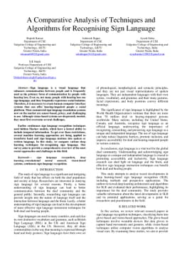 A Comparative Analysis of Techniques and Algorithms for Recognising Sign
  Language