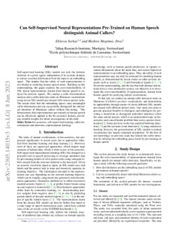 Can Self-Supervised Neural Representations Pre-Trained on Human Speech
  distinguish Animal Callers?