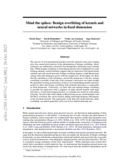Mind the spikes: Benign overfitting of kernels and neural networks in
  fixed dimension