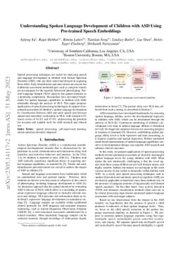 Understanding Spoken Language Development of Children with ASD Using
  Pre-trained Speech Embeddings