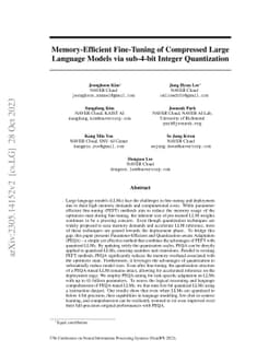 Memory-Efficient Fine-Tuning of Compressed Large Language Models via
  sub-4-bit Integer Quantization