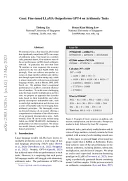 Goat: Fine-tuned LLaMA Outperforms GPT-4 on Arithmetic Tasks