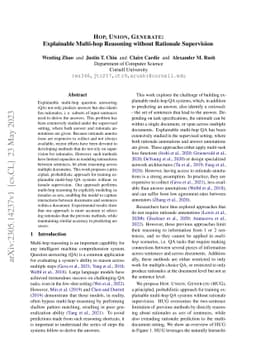 HOP, UNION, GENERATE: Explainable Multi-hop Reasoning without Rationale
  Supervision