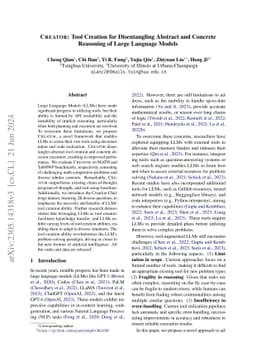 CREATOR: Tool Creation for Disentangling Abstract and Concrete Reasoning
  of Large Language Models