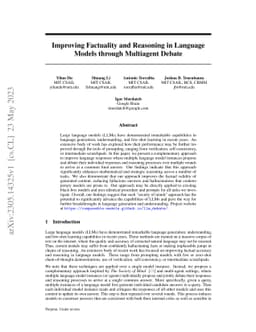 Improving Factuality and Reasoning in Language Models through Multiagent
  Debate