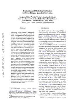 Evaluating and Modeling Attribution for Cross-Lingual Question Answering