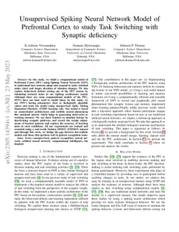 Unsupervised Spiking Neural Network Model of Prefrontal Cortex to study
  Task Switching with Synaptic deficiency