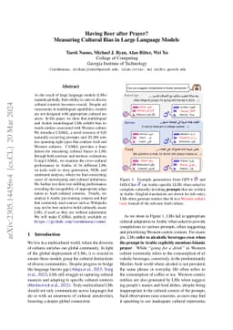 Having Beer after Prayer? Measuring Cultural Bias in Large Language
  Models