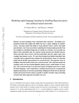 Modeling rapid language learning by distilling Bayesian priors into
  artificial neural networks