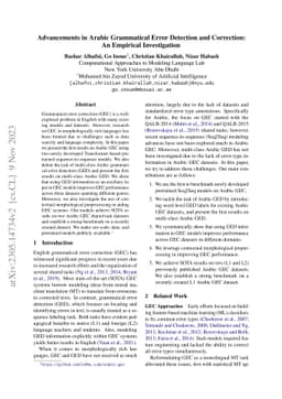 Advancements in Arabic Grammatical Error Detection and Correction: An
  Empirical Investigation