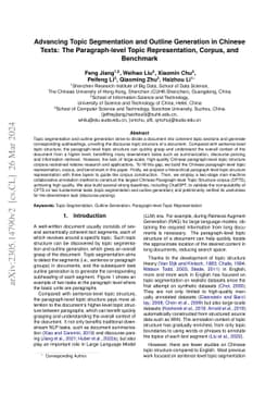 Advancing Topic Segmentation and Outline Generation in Chinese Texts:
  The Paragraph-level Topic Representation, Corpus, and Benchmark