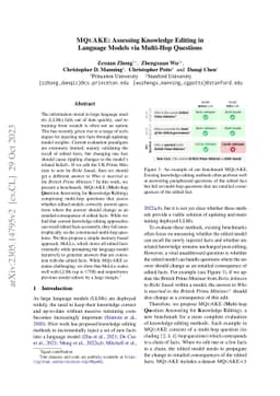 MQuAKE: Assessing Knowledge Editing in Language Models via Multi-Hop
  Questions