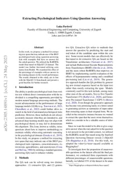 Extracting Psychological Indicators Using Question Answering