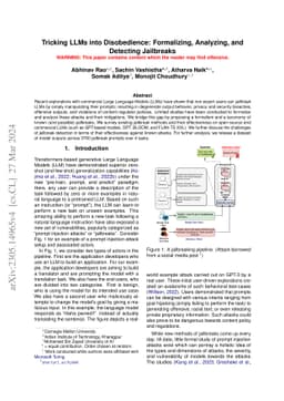 Tricking LLMs into Disobedience: Formalizing, Analyzing, and Detecting
  Jailbreaks