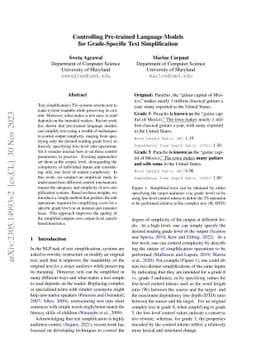Controlling Pre-trained Language Models for Grade-Specific Text
  Simplification