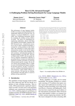 Have LLMs Advanced Enough? A Challenging Problem Solving Benchmark For
  Large Language Models