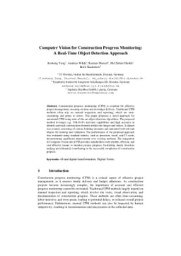 Computer Vision for Construction Progress Monitoring: A Real-Time Object
  Detection Approach