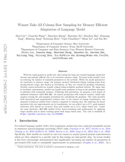 Winner-Take-All Column Row Sampling for Memory Efficient Adaptation of
  Language Model