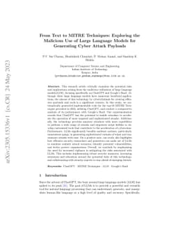 From Text to MITRE Techniques: Exploring the Malicious Use of Large
  Language Models for Generating Cyber Attack Payloads