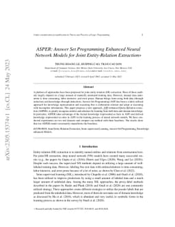 ASPER: Answer Set Programming Enhanced Neural Network Models for Joint
  Entity-Relation Extraction