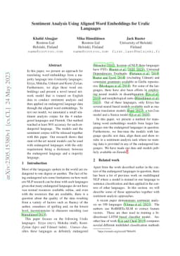 Sentiment Analysis Using Aligned Word Embeddings for Uralic Languages