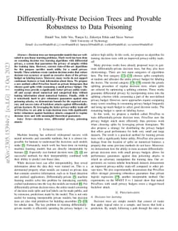 Differentially-Private Decision Trees and Provable Robustness to Data
  Poisoning
