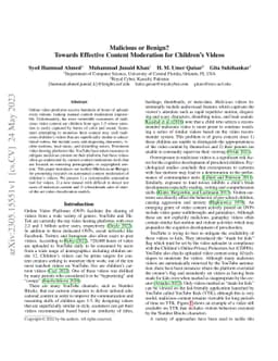 Malicious or Benign? Towards Effective Content Moderation for Children's
  Videos