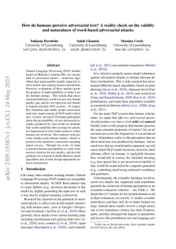 How do humans perceive adversarial text? A reality check on the validity
  and naturalness of word-based adversarial attacks