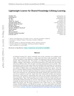 Lightweight Learner for Shared Knowledge Lifelong Learning