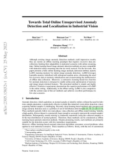 Towards Total Online Unsupervised Anomaly Detection and Localization in
  Industrial Vision