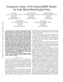 Comparative Study of Pre-Trained BERT Models for Code-Mixed
  Hindi-English Data