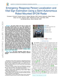 Emergency Response Person Localization and Vital Sign Estimation Using a
  Semi-Autonomous Robot Mounted SFCW Radar