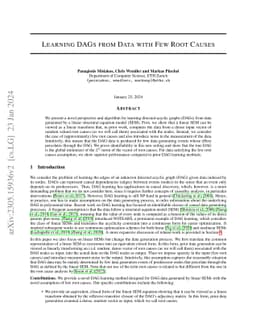 Learning DAGs from Data with Few Root Causes