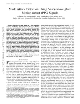 Mask Attack Detection Using Vascular-weighted Motion-robust rPPG Signals