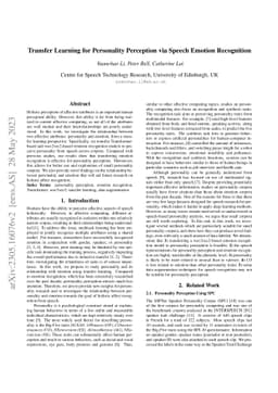 Transfer Learning for Personality Perception via Speech Emotion
  Recognition
