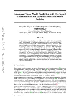 Automated Tensor Model Parallelism with Overlapped Communication for
  Efficient Foundation Model Training