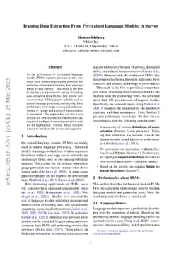 Training Data Extraction From Pre-trained Language Models: A Survey
