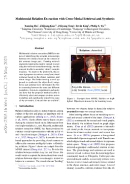 Multimodal Relation Extraction with Cross-Modal Retrieval and Synthesis