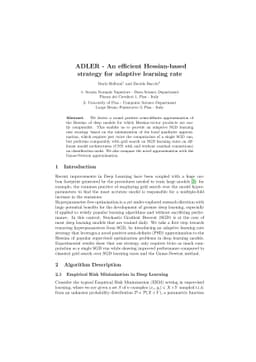 ADLER -- An efficient Hessian-based strategy for adaptive learning rate